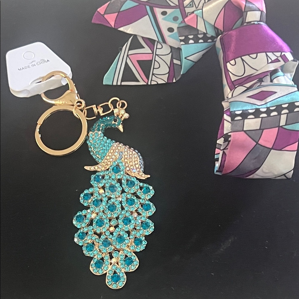 Peacock Keychain/Bag Charm with Scarf